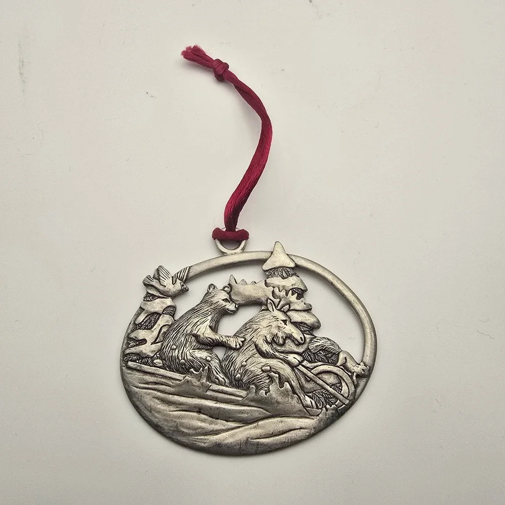 Pewter Ornament Silver Pewter Woodland Animals Rustic Double-Sided